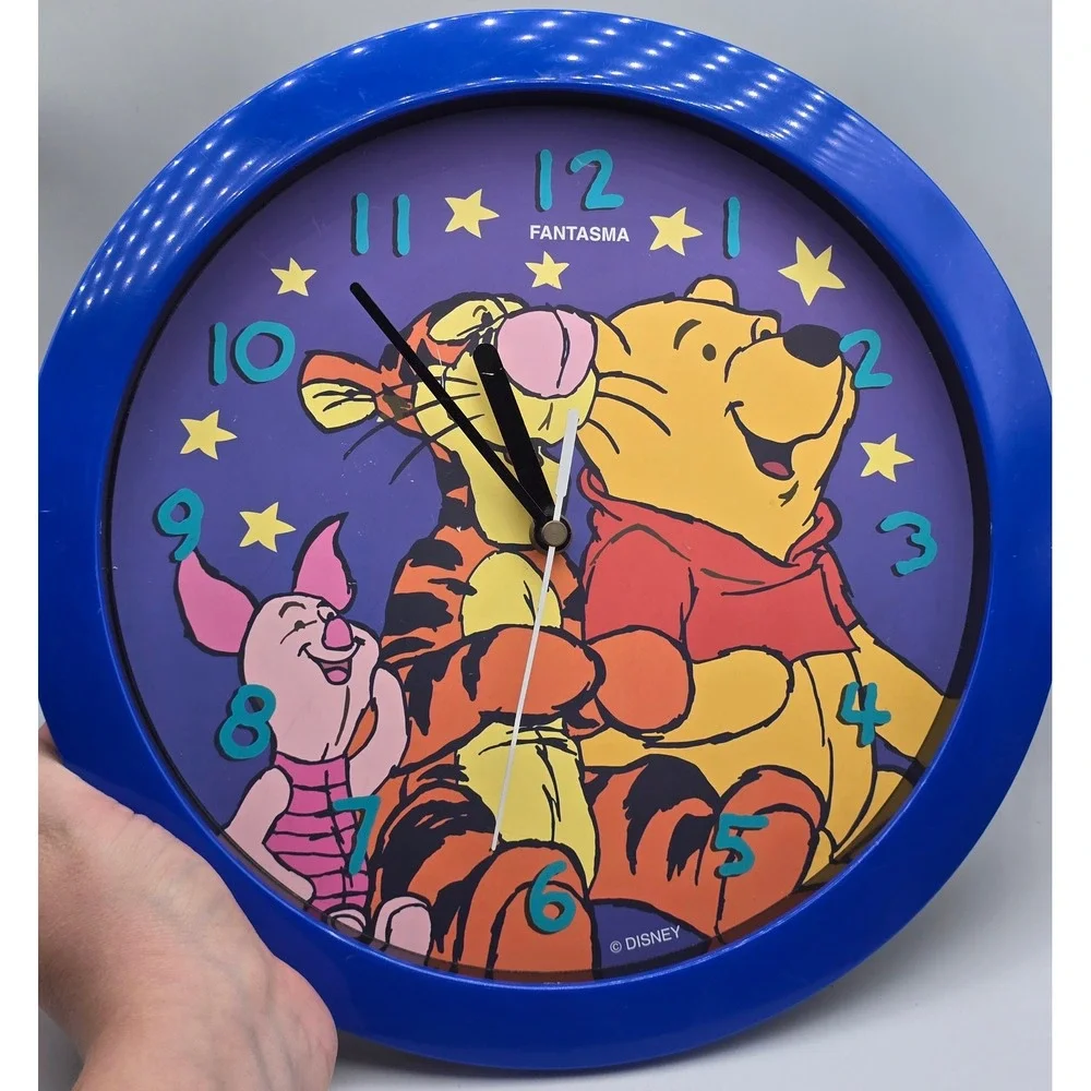 Vintage Winnie the Pooh Wall Clock 10.5in Blue Tigger Piglet Stars Disney Y2K